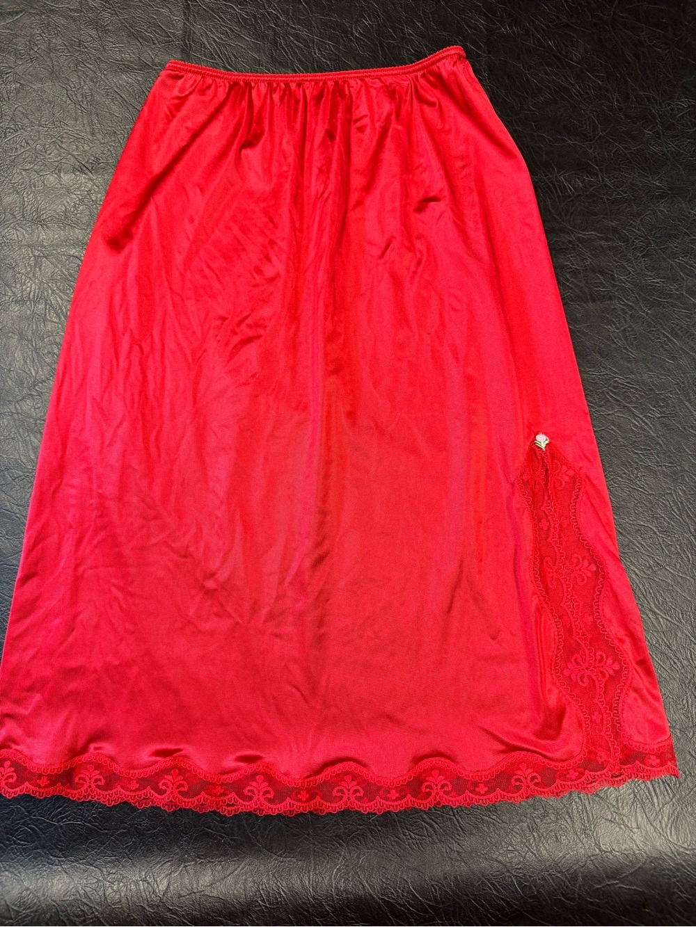 Red Half Slip Skirt with Lace Hem